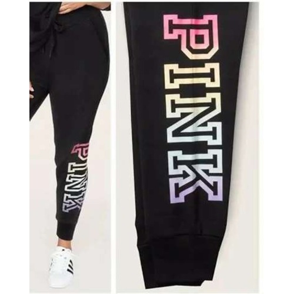 PINK Victoria's Secret Sweatpants Ombre Logo Leg Women's XS Black